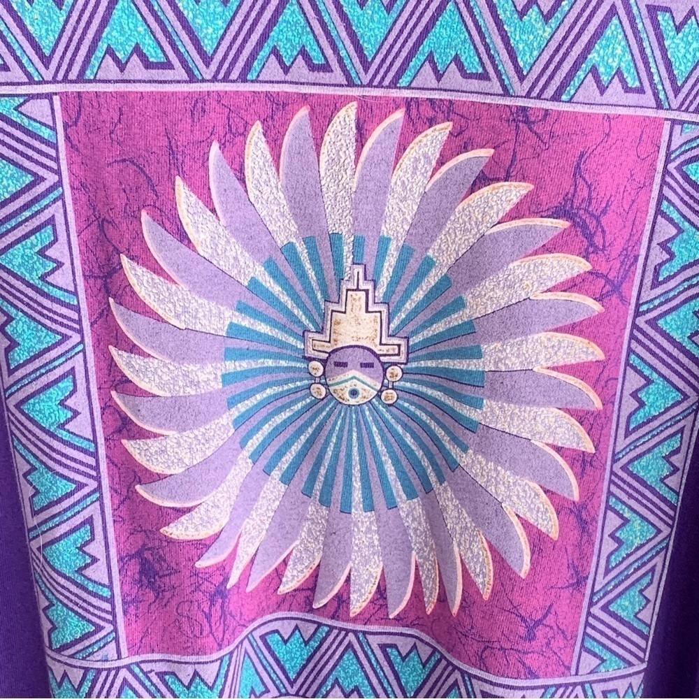 Vintage Aztec Design Shirt Adult Large Purple Women’s 90s Tee Made in USA - Picture 3 of 8